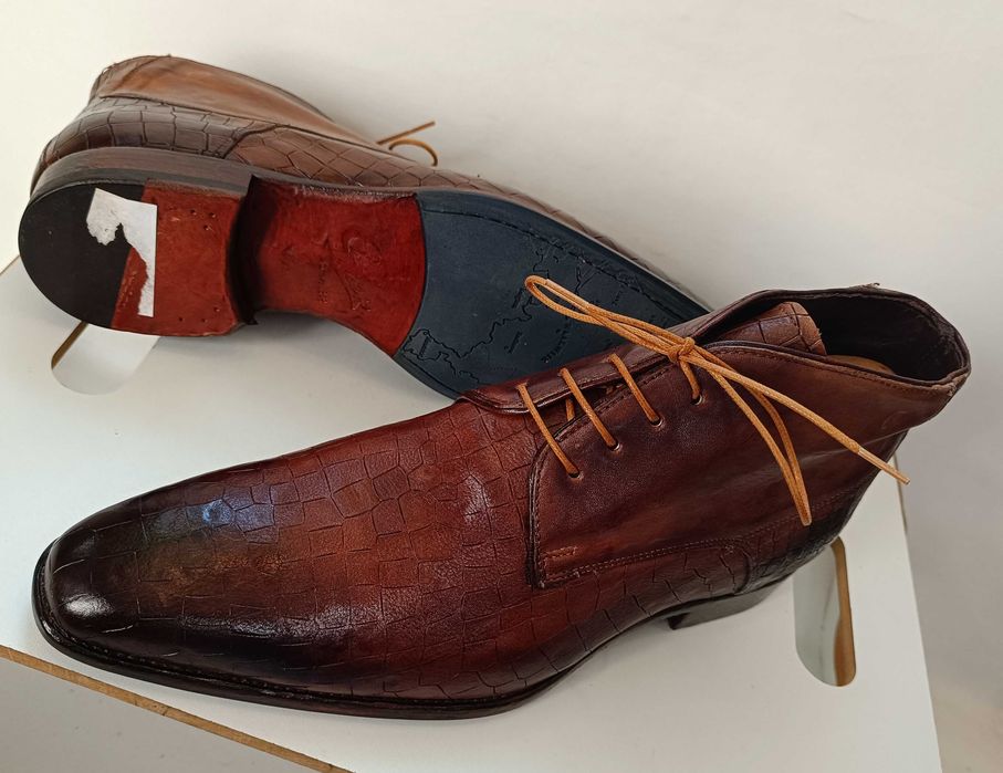 Ghete de lux 42.5 43 lucrate manual GREVE NOI piele naturala premium