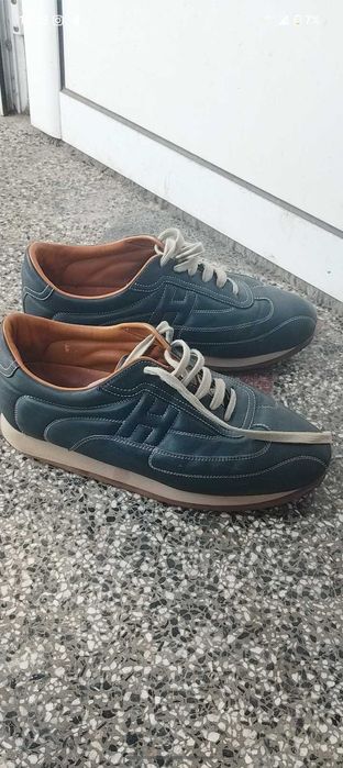 HERMES Quick Leather Sneakers Low-Top H Logo Size 42