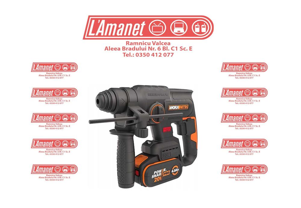 Rotopercutor Cu Acumulator WORX Nitro 20V WX381 Brushles SDS Plus 2.0J