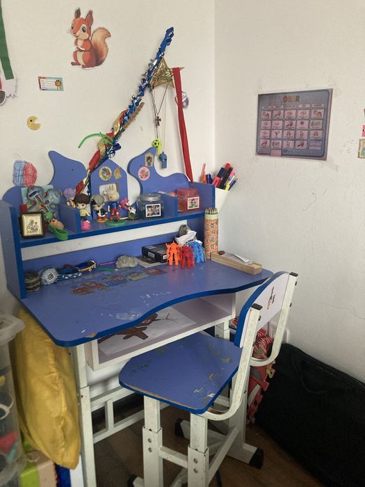 Birou si scaun copii - albastru