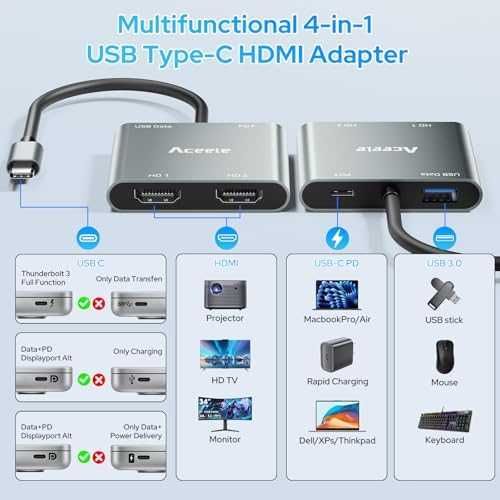 Нов 4 в 1 хъб USB-C към Dual HDMI адаптер 4K 60Hz за Windows MacBook Chromebook