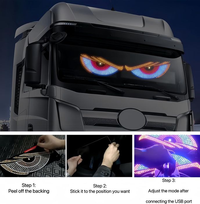 Ochisori LED RGB Auto pentru Luneta/Parbriz, Efect Demon Eyes Animat, Alimentare USB