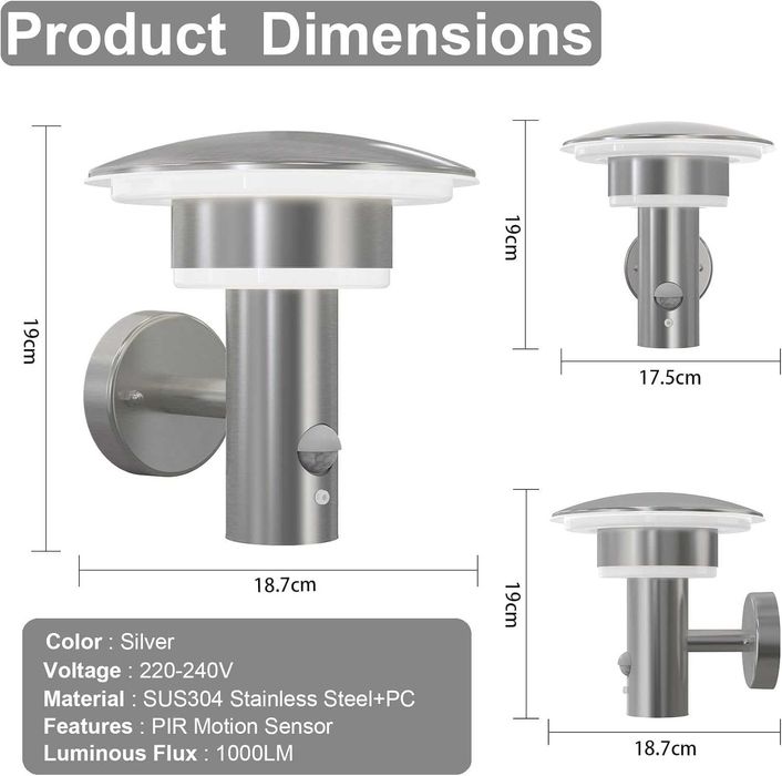 NBHANYUAN 2 броя Външна LED стенна лампа, сензор за движение, 4 режима