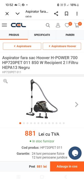 Vând aspirator Hover hpower 700