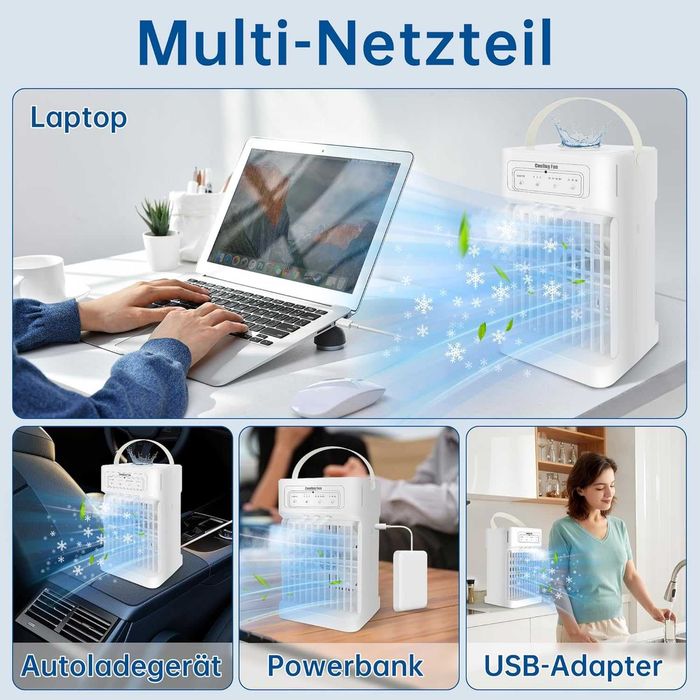 Преносим климатик 4-в-1, водно охлаждане, 1100 мл, 3 скорости, LED