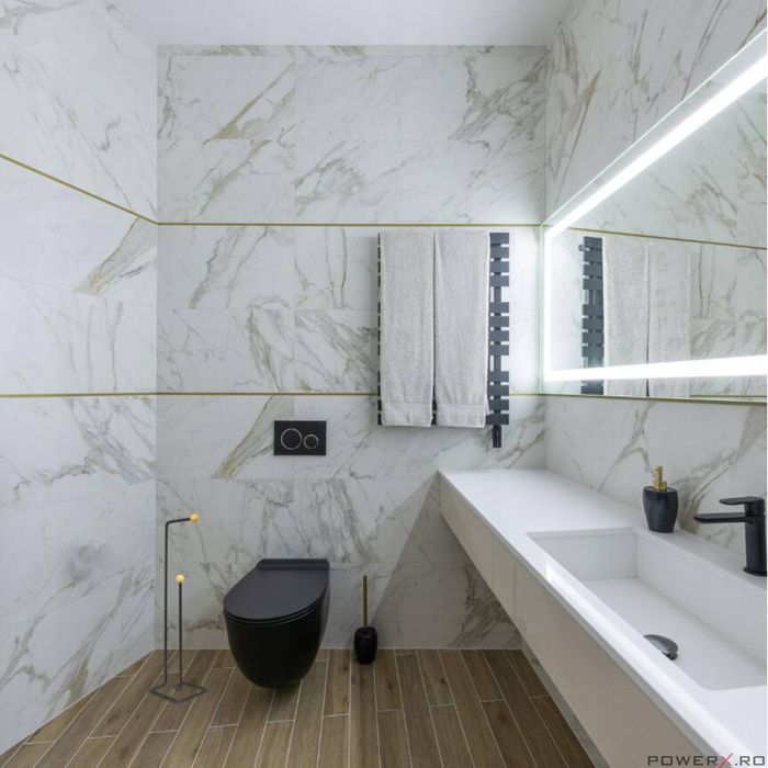 Suport pentru hartie igienica, metal si lemn, negru, model black wood,