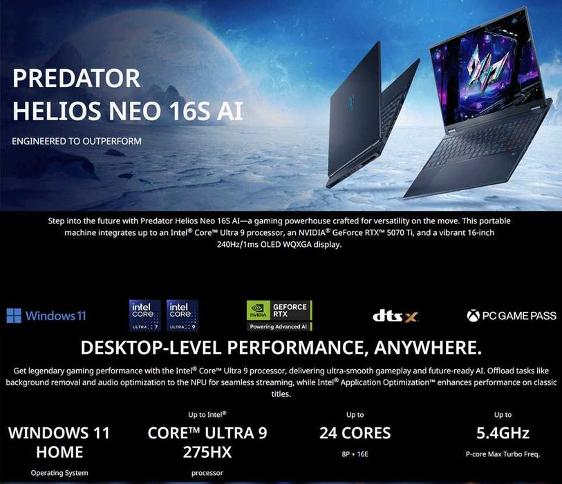 ACER PREDATOR HELIOS NEO 16S ultra 9 275HX/16/1000/RTX5060/16' OLED