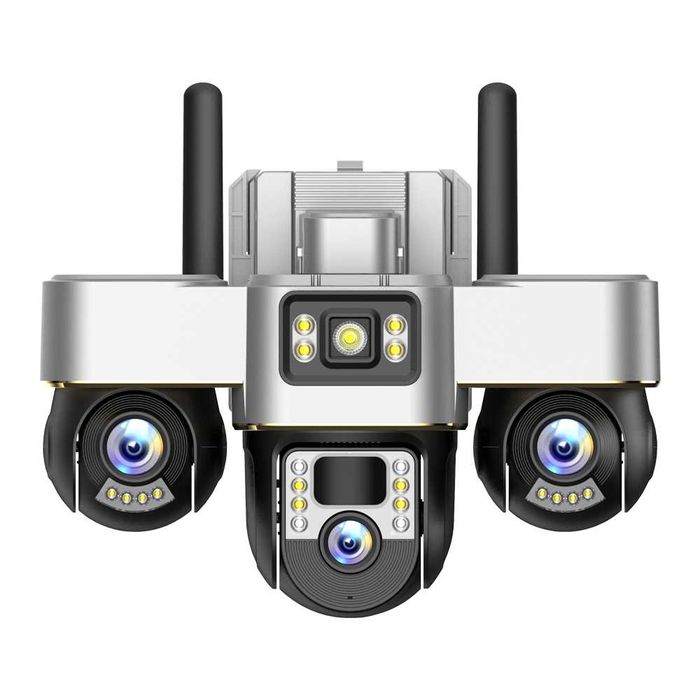 Тройна Wifi камера за видеонаблюдение с въртящи се странични обективи