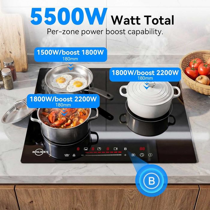Индукционен котлон 60 см, 3 зони, 5500W, Booster, сензорно управление