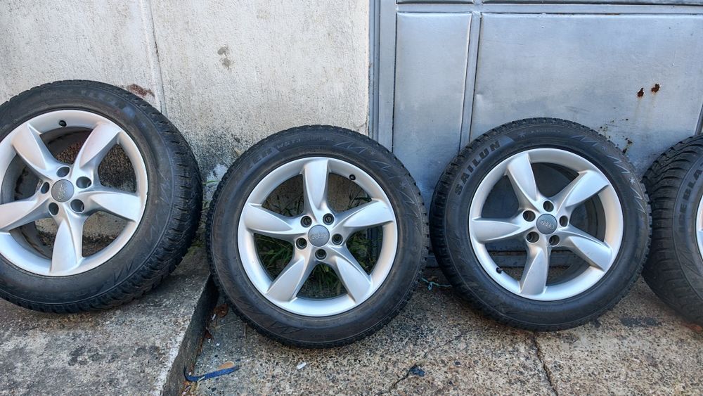 Set roți iarnă originale Audi 5x112 R17 66,5 — Jante ca noi și anvelope de iarnă 225 55 R17 impecabile ca noi (~8.5 mm)  Audi A4 A6 Q5