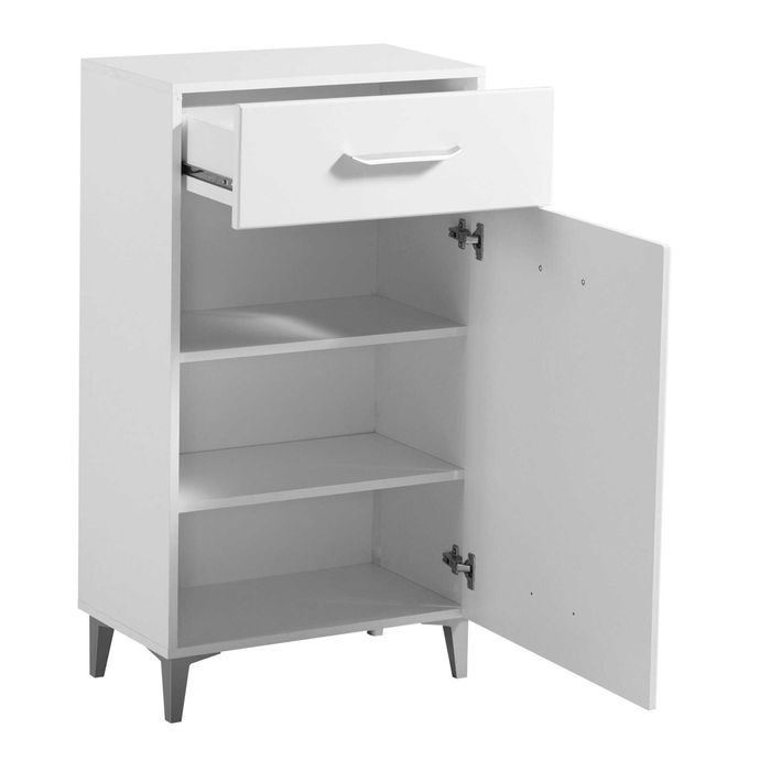 Скрин, Шкаф за антре заоблен бял гланц MDF 58 x 35 x 104,5-110 см