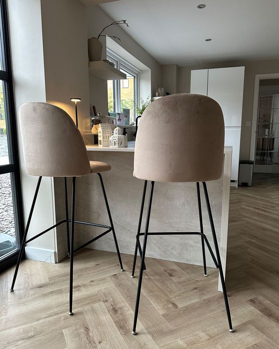 SP! NOU Set 2 scaune bar "ARCOLA", catifea, beige