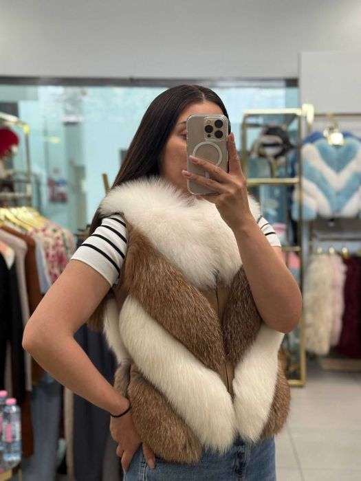 Палто 2в1 с естествен косъм от лисица