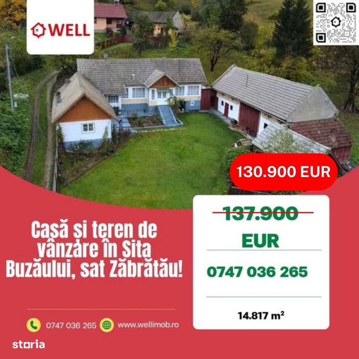 Casă și teren de vânzare în Sita Buzăului, sat Zăbrătău!