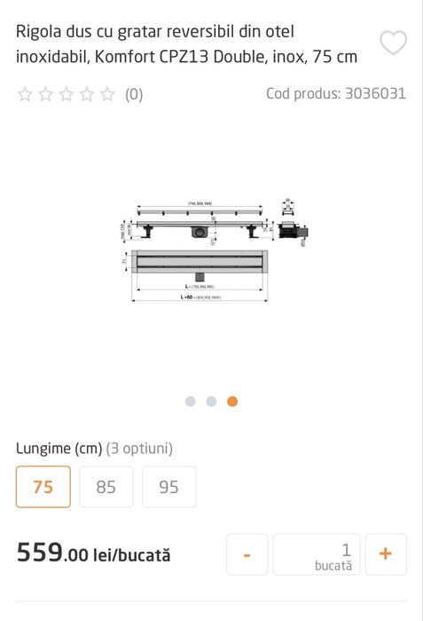 Rigola dus inox Komfort 75 cm