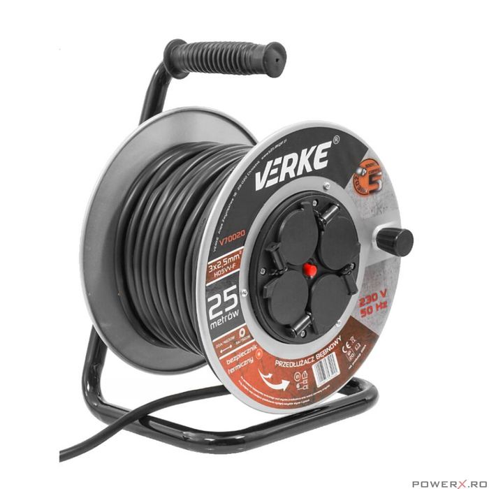 Rola prelungitor cablu cu cadru metalic 25 metri 3 x 2,5 mm Verke