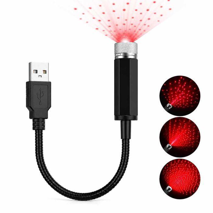 USB LED звезден проектор върху тавана на автомобил.