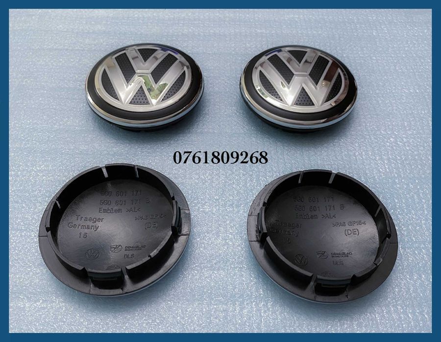 Set 4 capace 65mm 5G0601171 jante aliaj VW Golf Jetta Passat Tiguan
