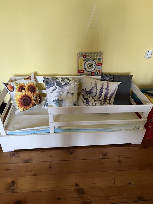 Детско легло с дунапрен и протектор, бяло,