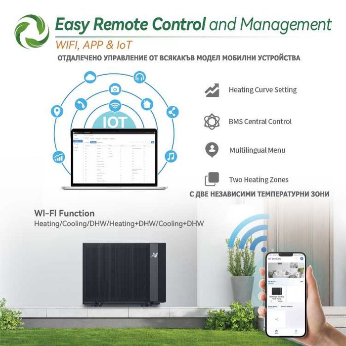 13.45 KW Инверторна МОНОФАЗНА ТЕРМОПОМПА Hyper Therm, до 75 градуса