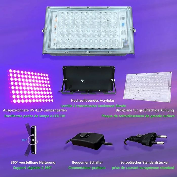 Set 2 proiectoare uv/blacklight - 100W 395-400nm