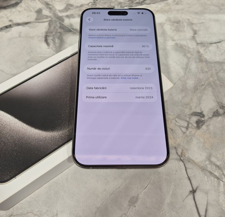 iPhone 15 Pro Max 512GB. ca NOU !! 90% Bateria