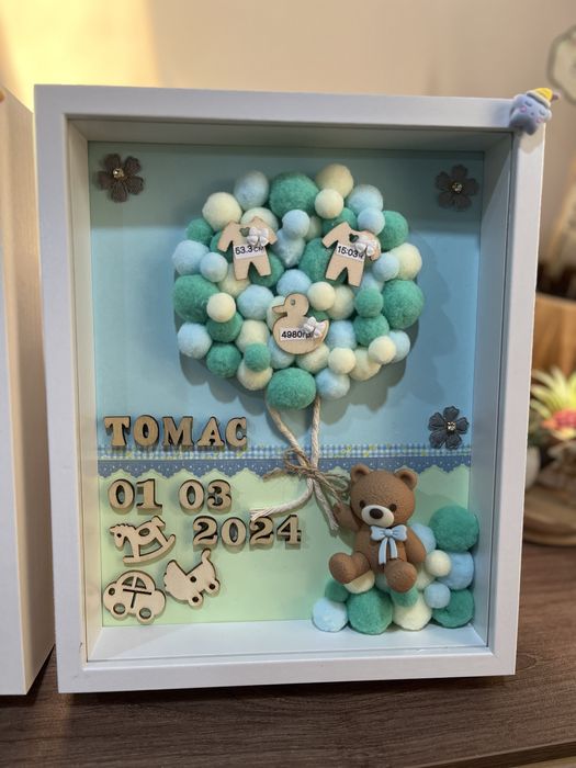 Персонализирани бебешки визитки в рамка / подарък новородено, кръщене