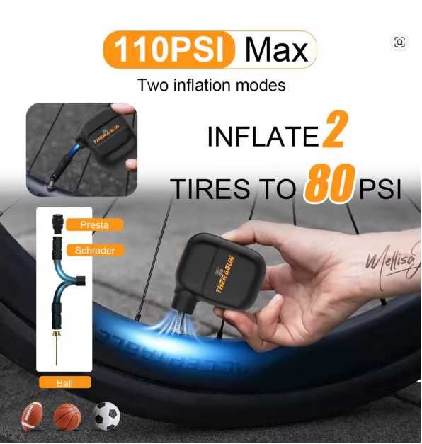 Мини Електрическа Помпа 93g 100PSI - Джобен Компресор с Кутия и Адаптери за Всички Вентили - Подарък за Колело и Тротинетка