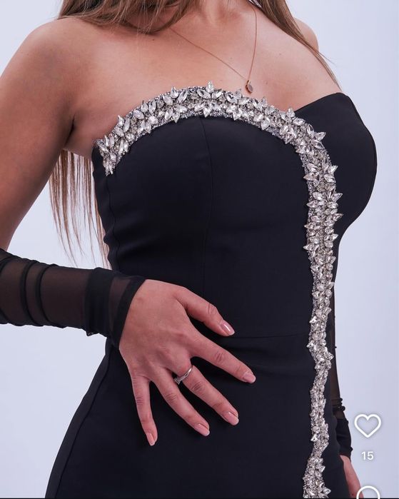 Rochie midi neagra pietre S/XS