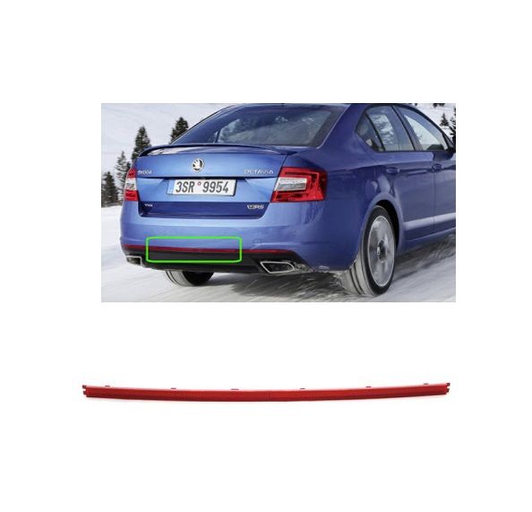 Element reflectorizant catadioptru Skoda Octavia 3 (5e), 03.2017-09.2020, model RS; partea Centrala, spate, rosu-fumuriu, OE, 5E0945104B, 5E0945104A