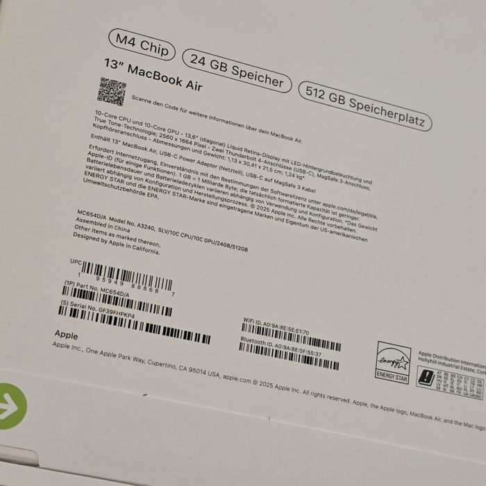 Laptop APPLE MacBook Air 13 , Apple M4, 13.6"24GB, SSD 512GB, Silver