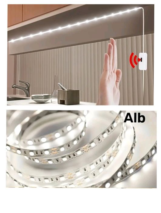 Banda Led Alba cu senzor la atingere și alimentare USB 5m