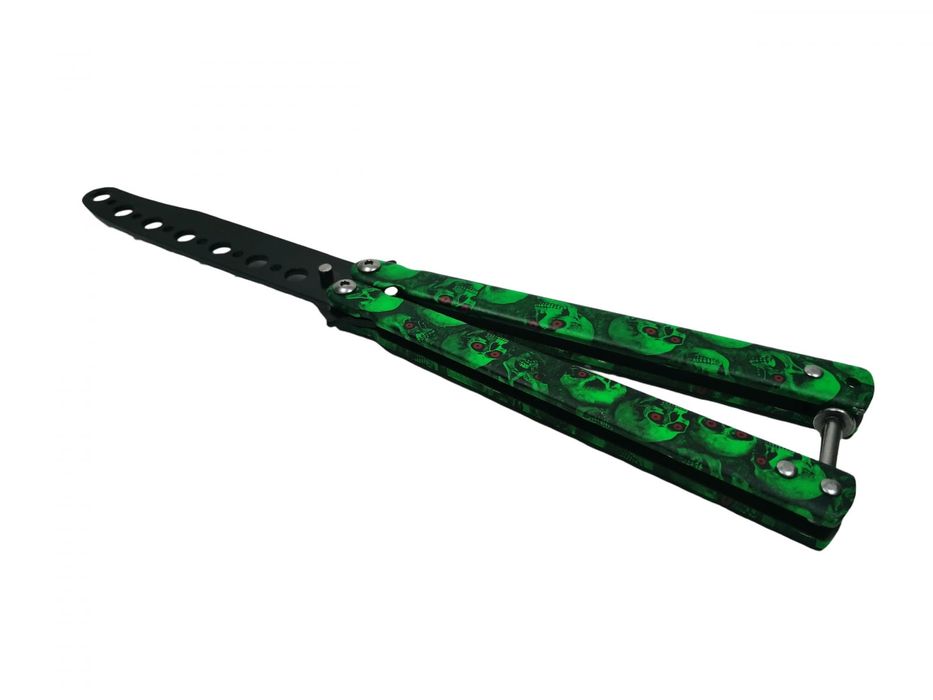 Briceag fluture, Happy Green Skulls, pentru antrenament, 22 cm