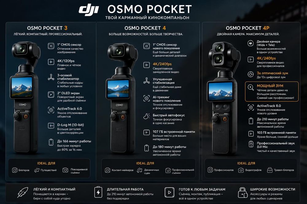 Новый Dji Osmo Pocket 4P NEW 2026 • Экшн-камера •