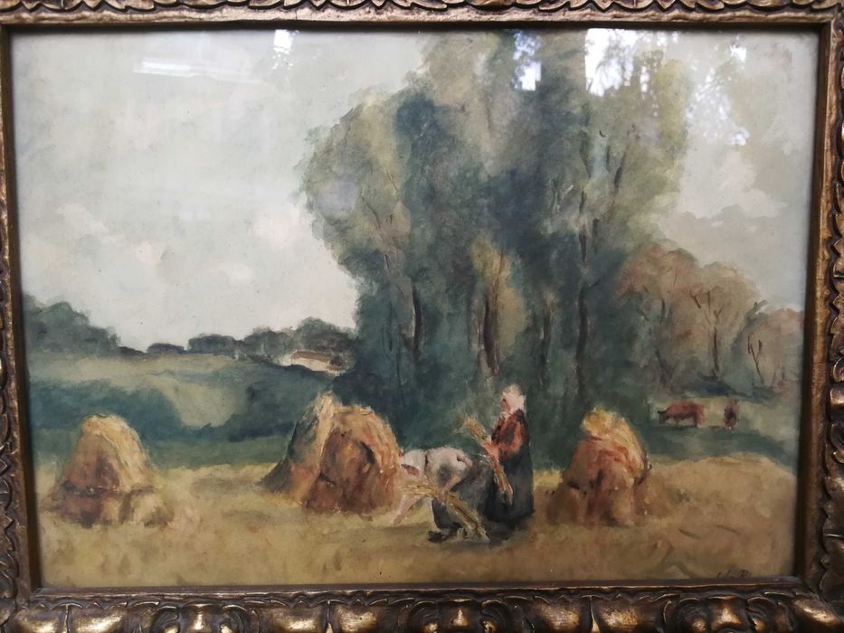 Tablou de Colecție Lili Pancu (1908-2006) – Peisaj Rural Interbelic, Rama Epocă