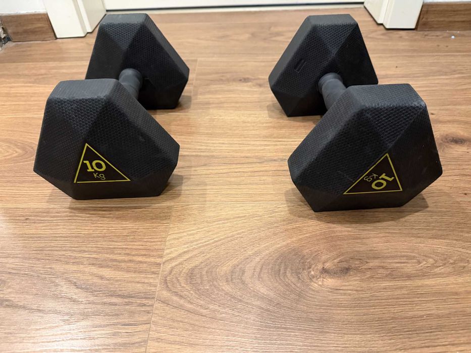 Gantere hexagonale 10 kg (set 2 buc) – cauciucate, profesionale