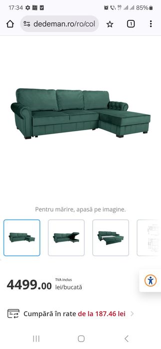 Coltar living extensibil pe stanga Eco Chester, cu lada, verde, 282 x