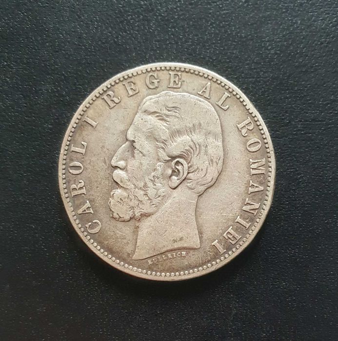 Moneda 5 lei 1883 argint, varianta cu patrat la coroana, mai rara