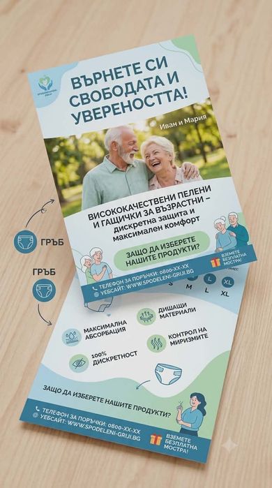 Памперси и пелени за възрастни. Чаршафи и подложки.