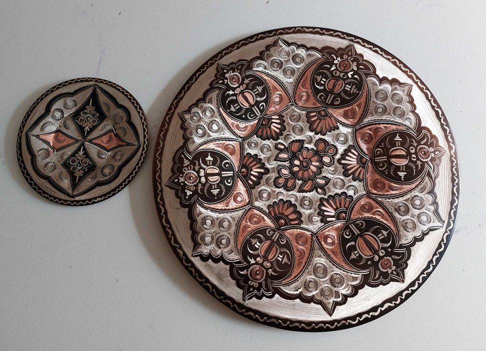 Тарелка настенная. Панно медь чернение посеребренее