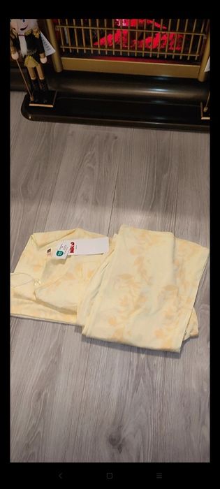 Pijama nouă, galben pai, bumbac, model lejer