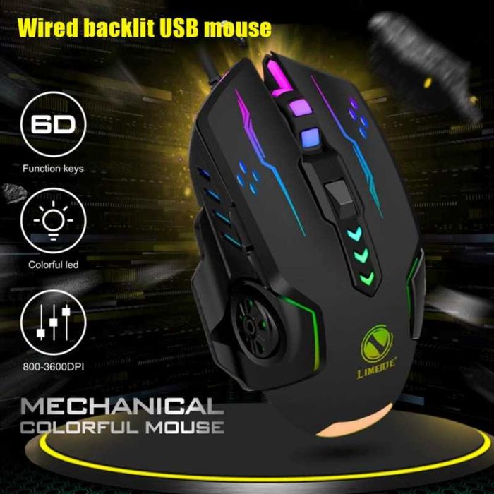 Mouse Gaming cu iluminare RGB 6 Butoane, DPI 1200,1800,2400,3600,USB
