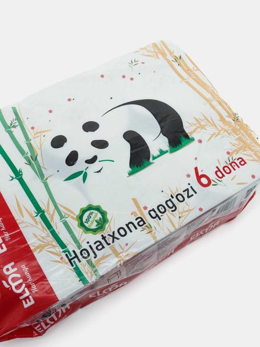 Туалетная бумага Elma Panda Asian Pack 2х слойная 6 шт, Без втулки