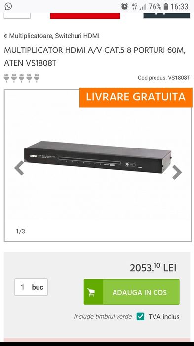 ATEN VS1808T Multiplicator HDMI A/V Cat.5 8 porturi 60m