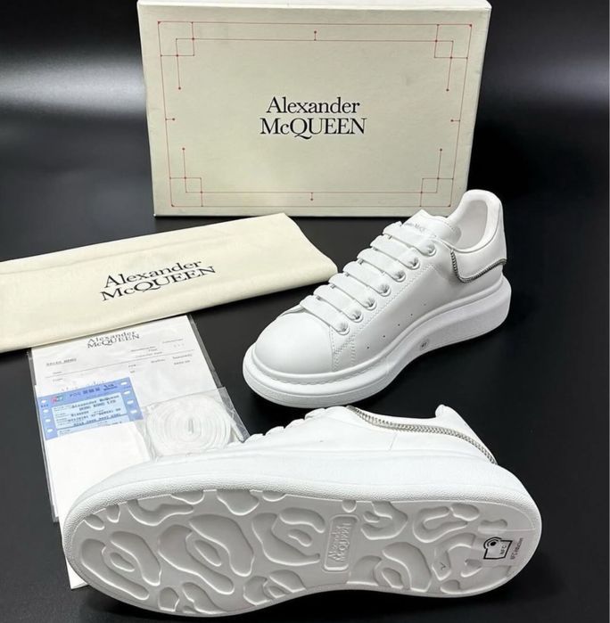 Adidasi Alexander Mcqueen albi full zipper silver custom piele naturala