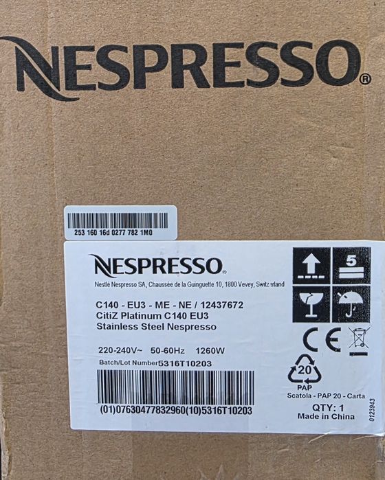 Nespresso Espressor CitiZ Platinum C140 Stainless Steel 510 RON Nou