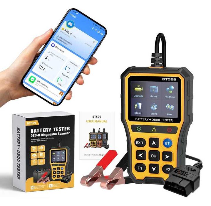 Нов 2-в-1 Тестер за акумулатори и OBD2 диагностичен скенер BT529