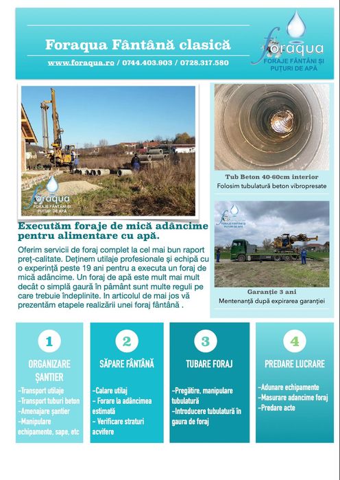 FORAJ apa FANTANA Clasica cu Tub beton