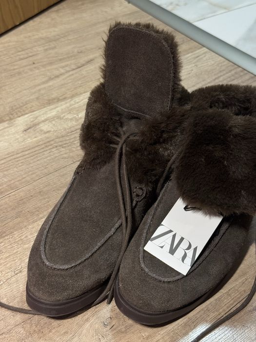 Кожени велурови боти обувки ZARA 37 размер