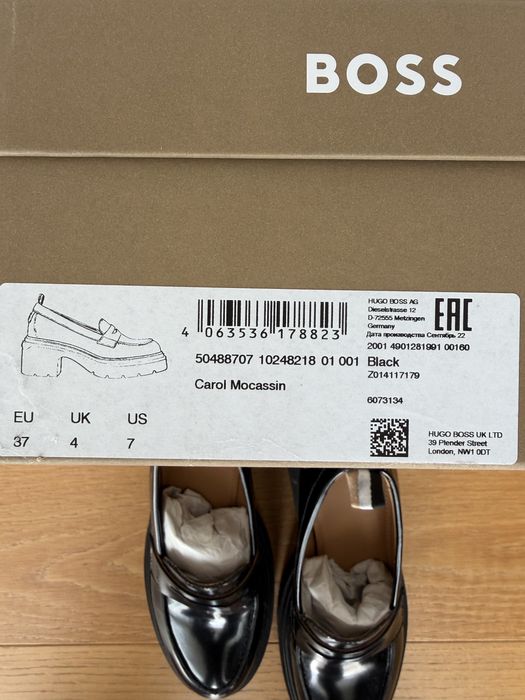 Mocasini BOSS Carol din piele, negri, cu talpă chunky